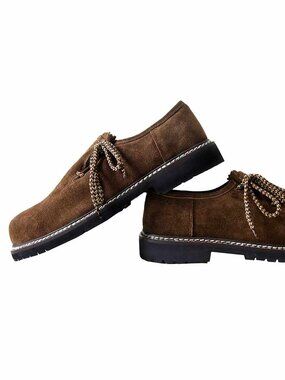 Authentic Men’s German Shoes Dark Brown Suede Lederhosen Footwear Size 43